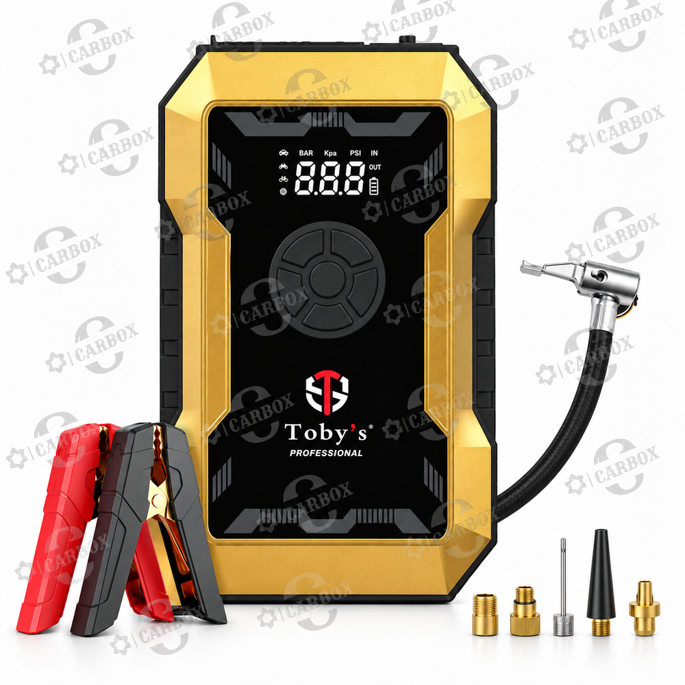 Toby's X21 jump starter and tyre inflator with accessories